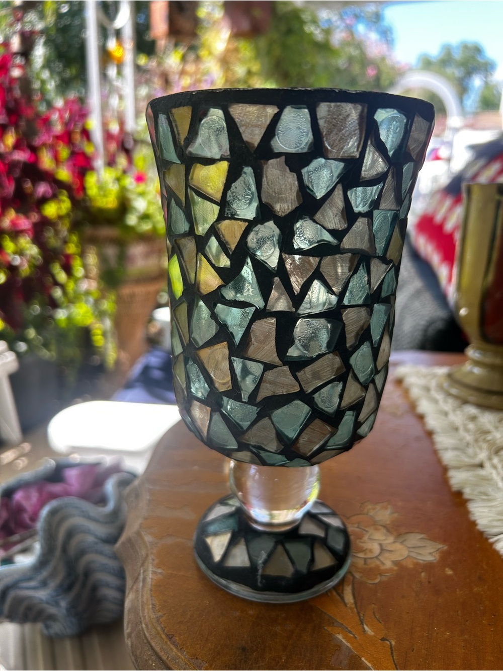 Vintage Mosaic Glass Accent Candle Holder